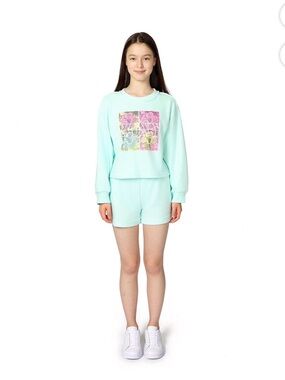 Roxy Mint Floral Panel Girls' Sweatshirt and Short Set